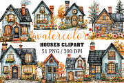 Watercolor Houses Clipart, an Illustration by Craft Nest (Thumbnail 1 of 12)