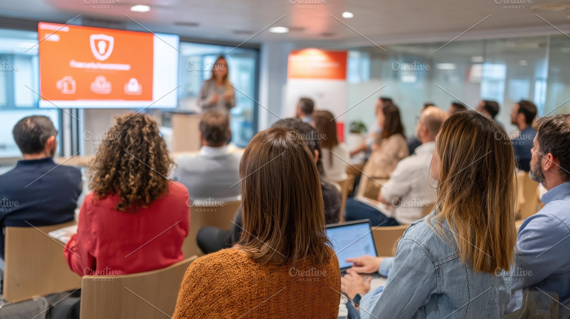 Engaging presentation in a modern office setting, a Business Photo by AlyaAnd
