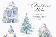 Christmas Blue Watercolor Dreamy Set, a Seasonal Illustration by studioequinox (Thumbnail 3 of 10)