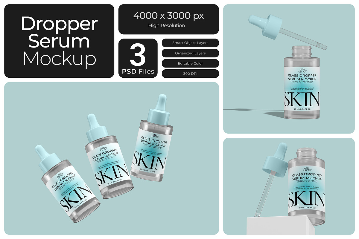 Glass Dropper Serum Mockup, a Packaging Mockup by Bartama Graphic (Photo 1 of 5)