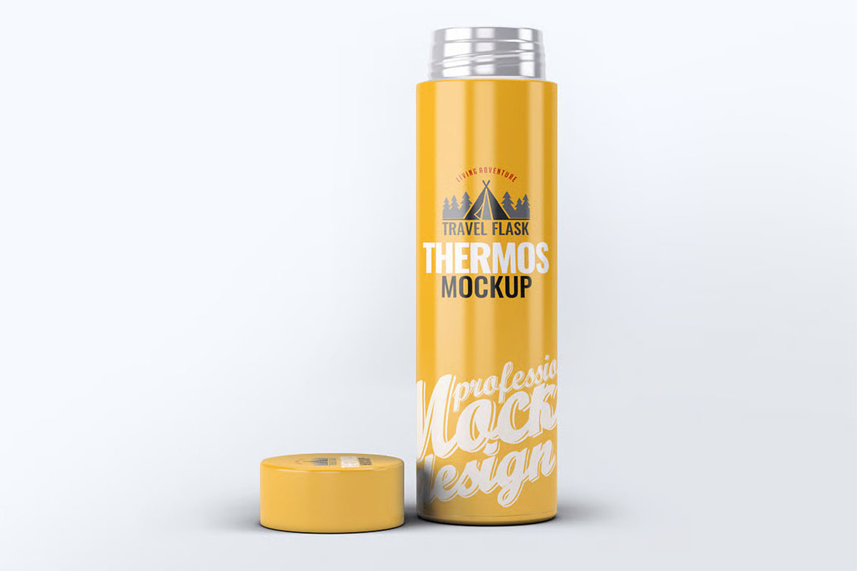 Steel Thermos Bottle Mock-Up, a Product Mockup by DesignRushMarket (Photo 5 of 7)