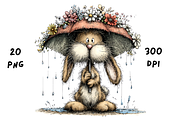 Whimsical Rainy Bunny Clipart, an Animal Illustration by GiraffeCreative (Thumbnail 5 of 19)