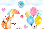 Happy fox watercolor clip art, an Animal Illustration by rosypatterns (Thumbnail 2 of 7)