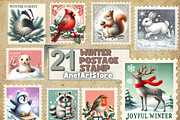 Winter postage stamps, a Seasonal Illustration by AnetArtStore (Thumbnail 1 of 7)