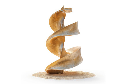 Golden spiral shape standing on sand, a Business Photo by Ylivdesign