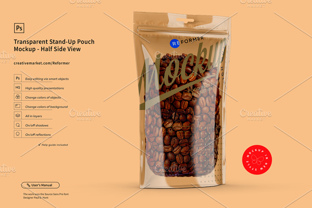 Transparent Stand-Up Pouch Mockup, a Packaging Mockup by Reformer Mockup