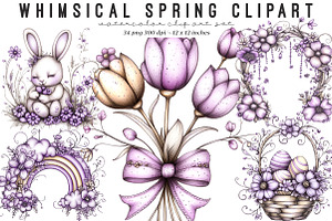 Whimsical Spring Clipart, an Illustration by SinaCreation