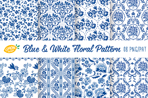 Blue & White Floral Pattern Bundle, a Pattern Graphic by LemonDesign