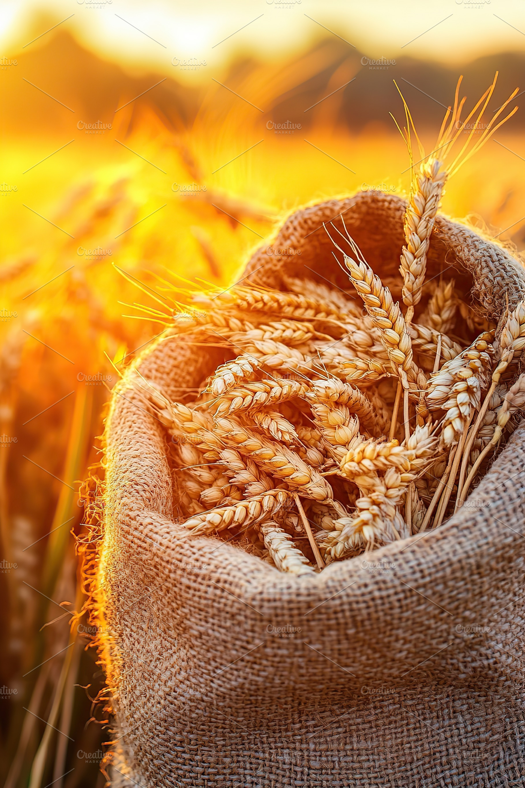 Harvested wheat grains basking in the golden glow of sunset light, a Nature Photo by AlyaAnd