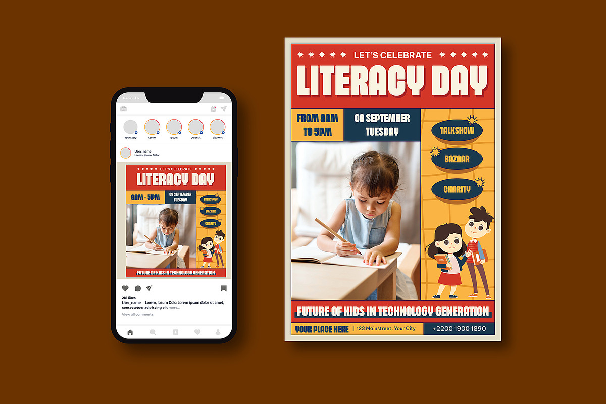 World Literacy Day Flyer, a Flyer Template by iDoodle Studio