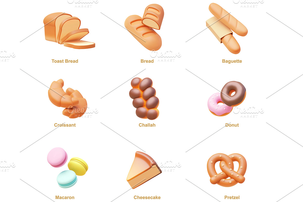 Vector bakery products icon set, a Food Illustration by tele52 (Photo 3 of 5)