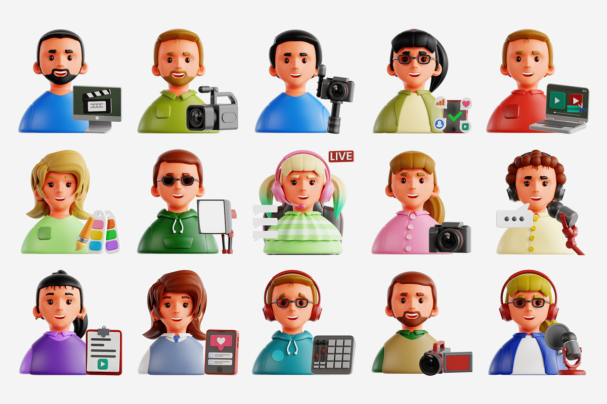 Content Creation 3D Icon Set, a Characters & Person 3D Model by Eklip Studio (Photo 2 of 3)