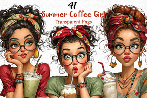 Whimsical Summer Coffee Girl Clipart, an Illustration by Craft Nest