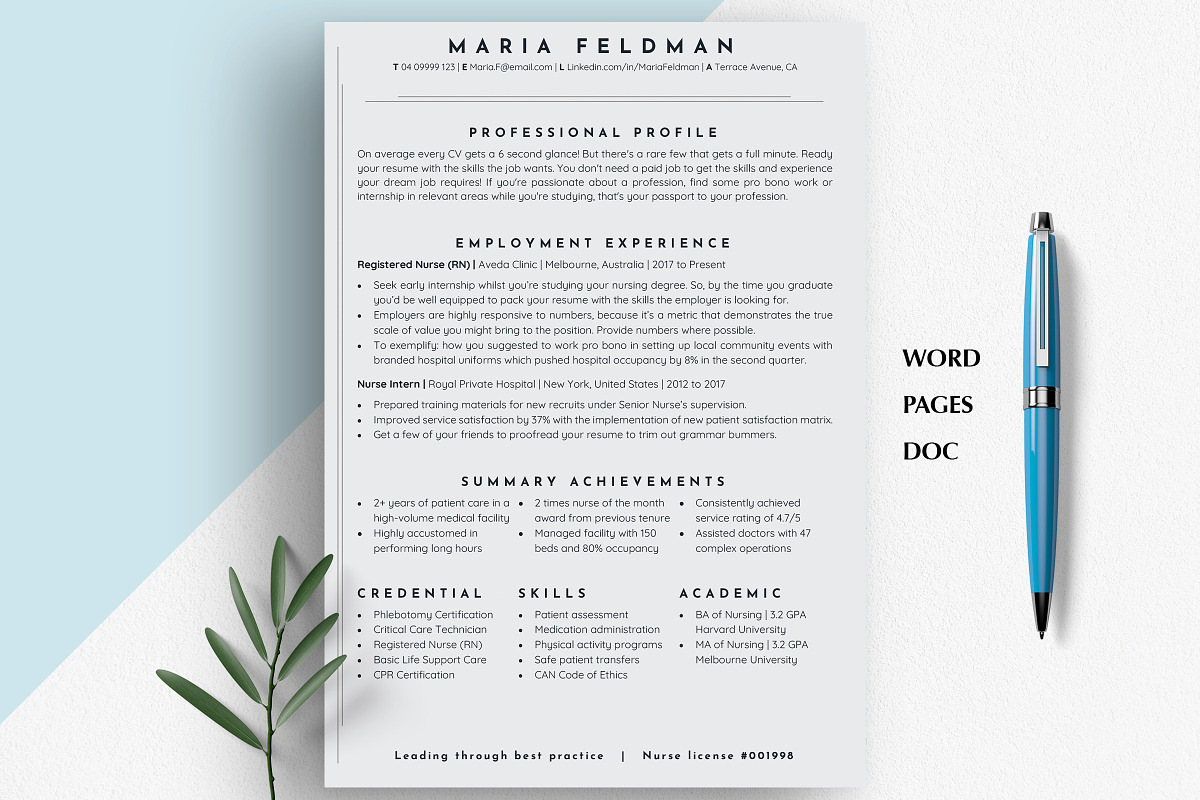 Registered Nurse CV Word, Pages, Doc, a Resume Template by Career Canvas (Photo 11 of 11)