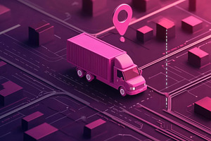 Pink delivery truck navigating a dig, a Photo by Tanuart