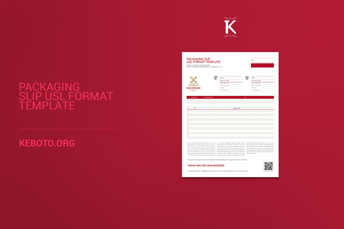 Packaging Slip USL Format Template, a Templates & Theme by Keboto