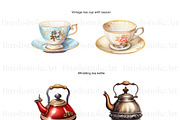 Tea Clipart, Tea Cup, Vintage Teapot, an Object Illustration by BrushstrokeArtGB (Thumbnail 7 of 9)