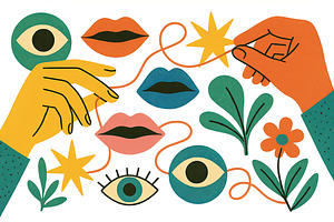 Surreal animated composition with ey, an Illustration by Dvoevnore photos