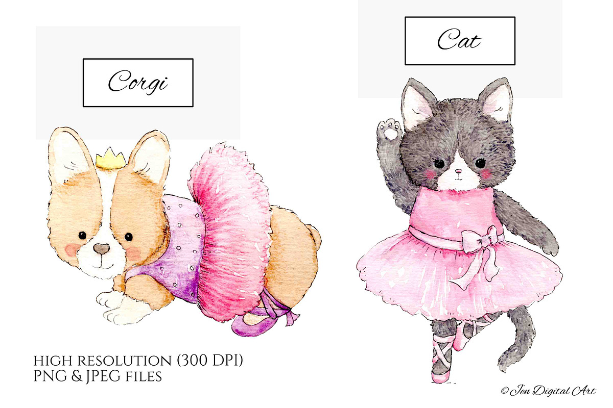 Watercolour Ballet Animals, an Animal Illustration by Jen Digital Art (Photo 2 of 6)
