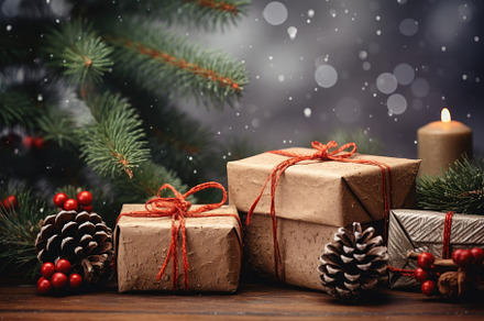 Christmas gift boxes and fir tree br, a Photo by Iftikhar Alam