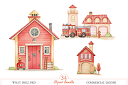 Little Firefighter Watercolor Set, an Illustration by MockupWizard (Thumbnail 3 of 6)