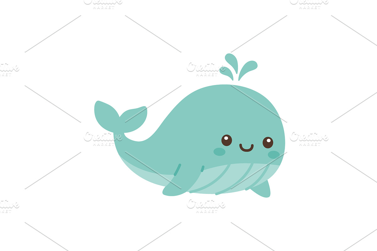 Smiling cartoon whale with belly, an Animal Illustration by GraphiShop
