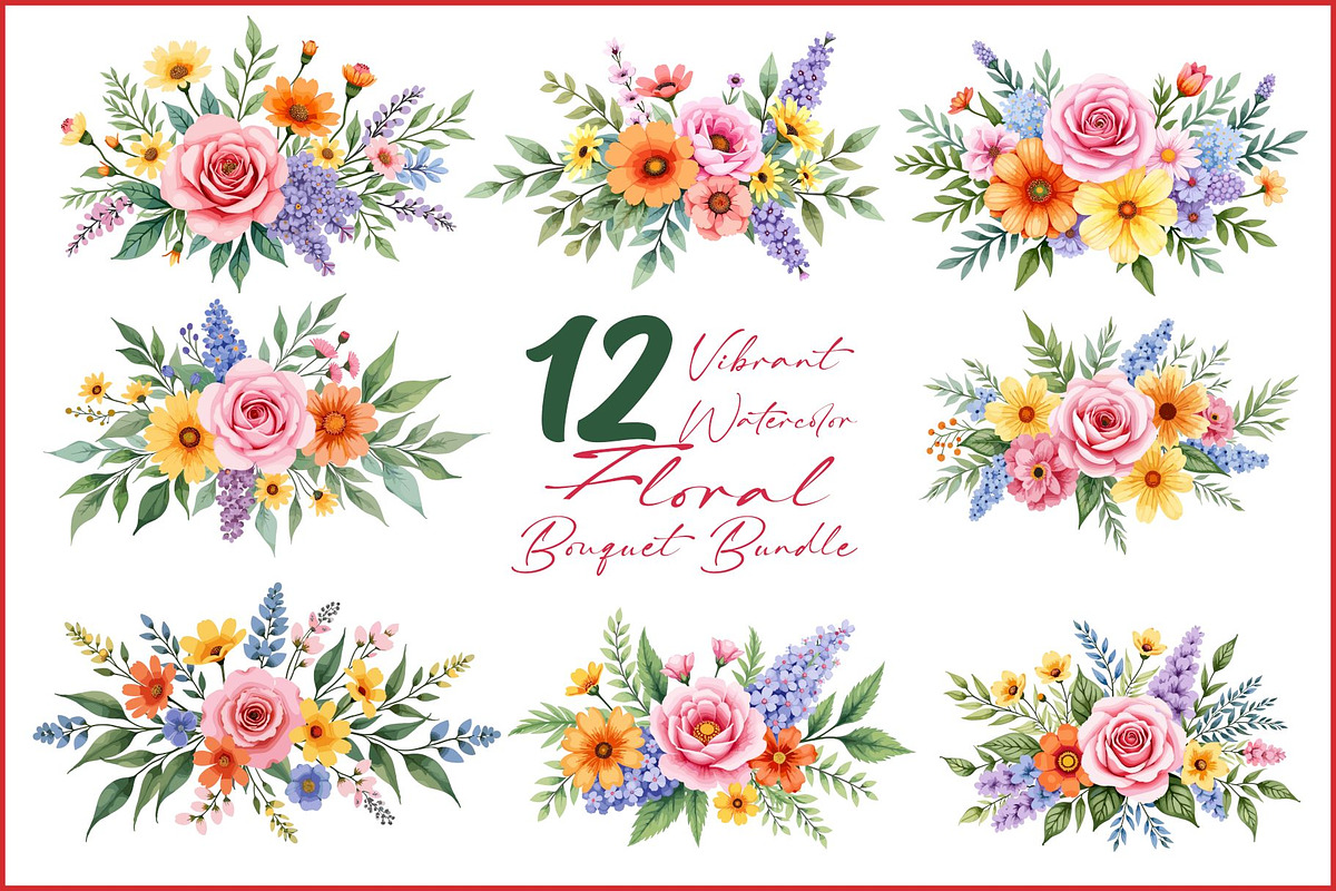 Vibrant Floral Watercolor Bouquet, an Illustration by hafijul (Photo 1 of 13)