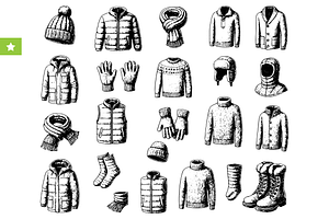 Vintage Winter Clothing Collection, an Object Graphic by RT Studio