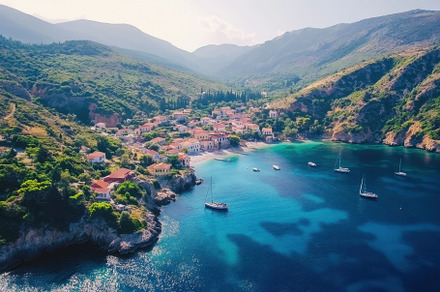 Stunning aerial view of Assos villag, a Photo by Iftikhar Alam