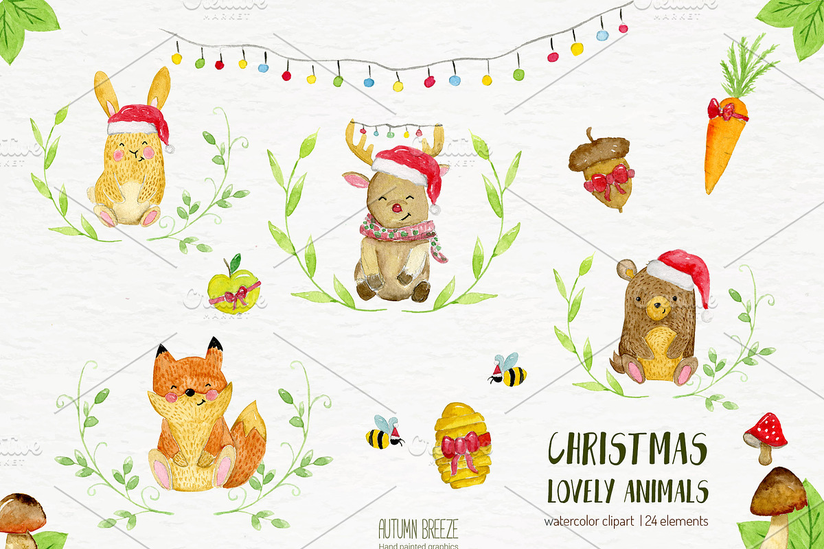 watercolor Christmas animals, an Animal Illustration by Autumn Breeze (Photo 2 of 4)