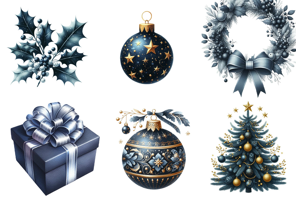 Watercolor Navy Christmas Clipart, an Illustration by DreamArtGraphic (Photo 3 of 5)