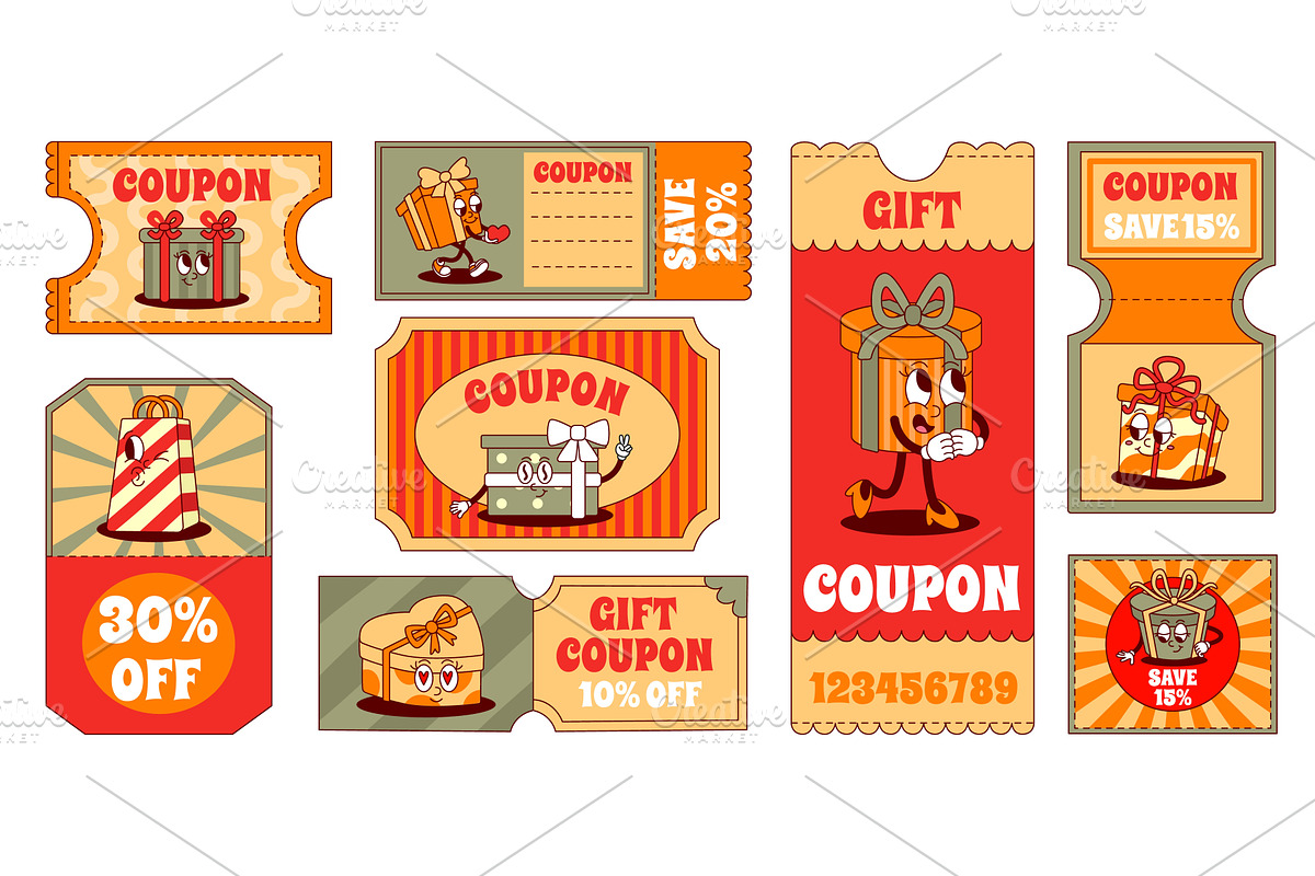 Retro gift cards template. Discount, a Finance Illustration by Valerie Bodnar
