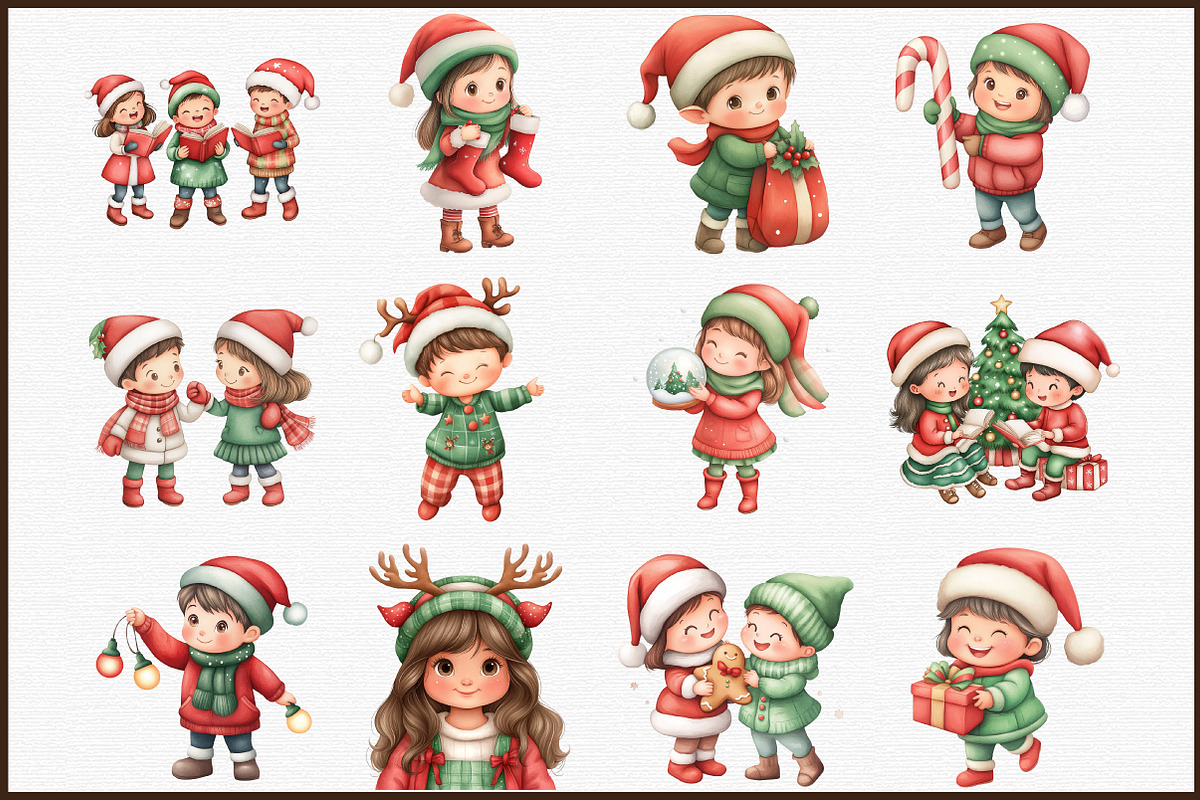 Christmas Kids Watercolor Clipart, an Illustration by Sublimation Artist (Photo 3 of 6)