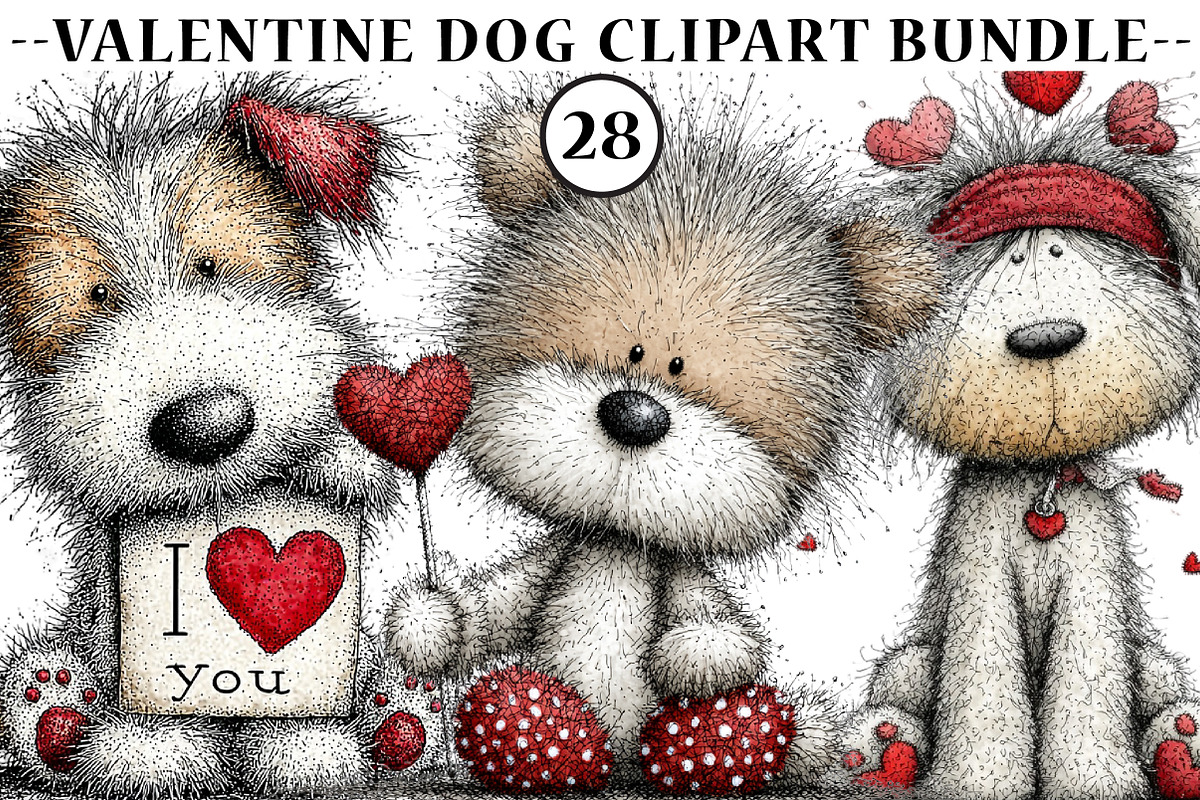 valentine dog clipart bundle, an Illustration by CreationArt (Photo 1 of 5)