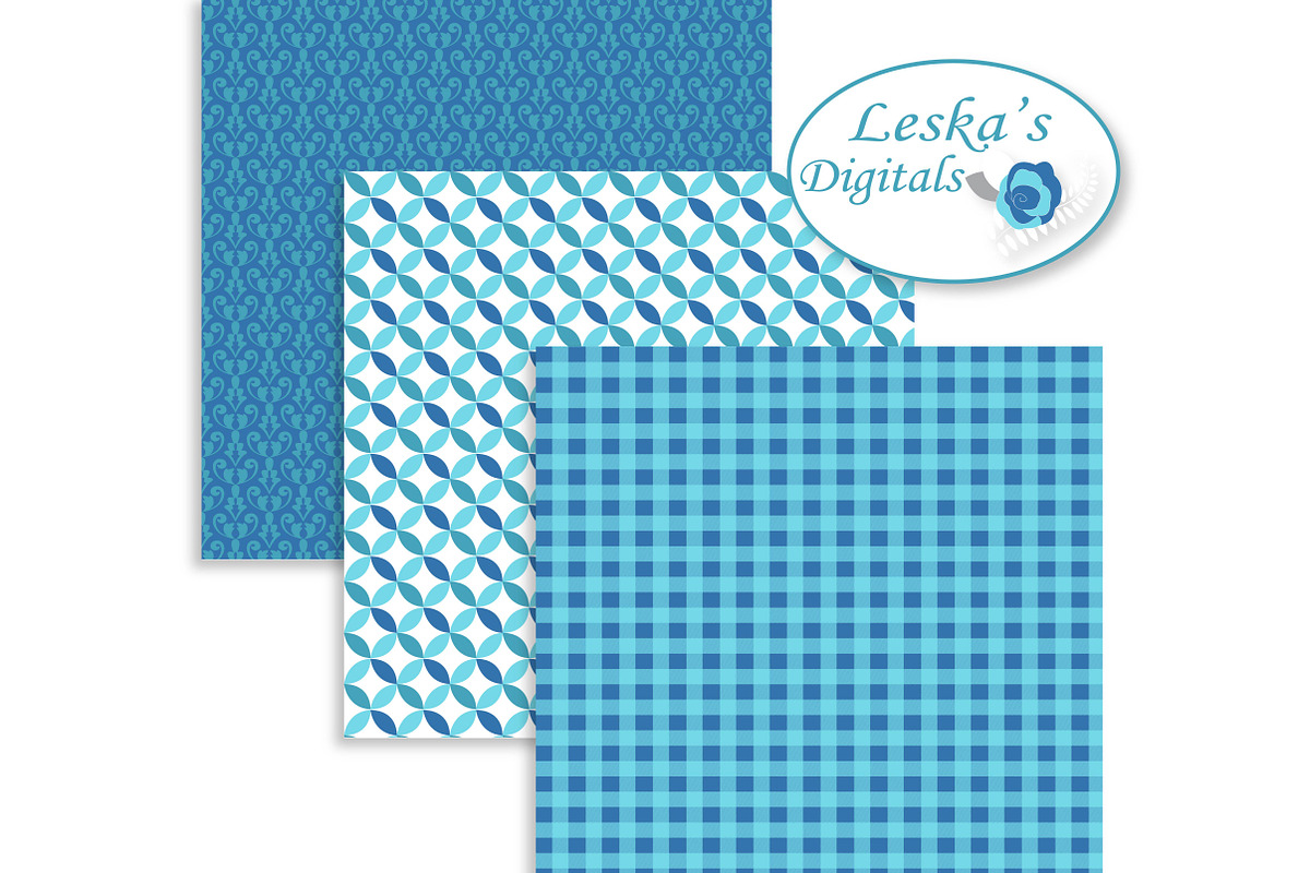 Digital Paper - Blue Patterns, a Pattern Graphic by Leska's Digitals (Photo 2 of 8)