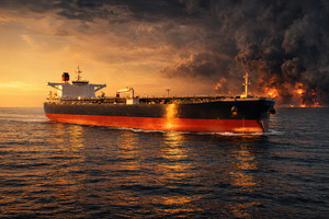 Oil Tanker Facing a Maritime Fire wi, an Industrial Photo by Perpis