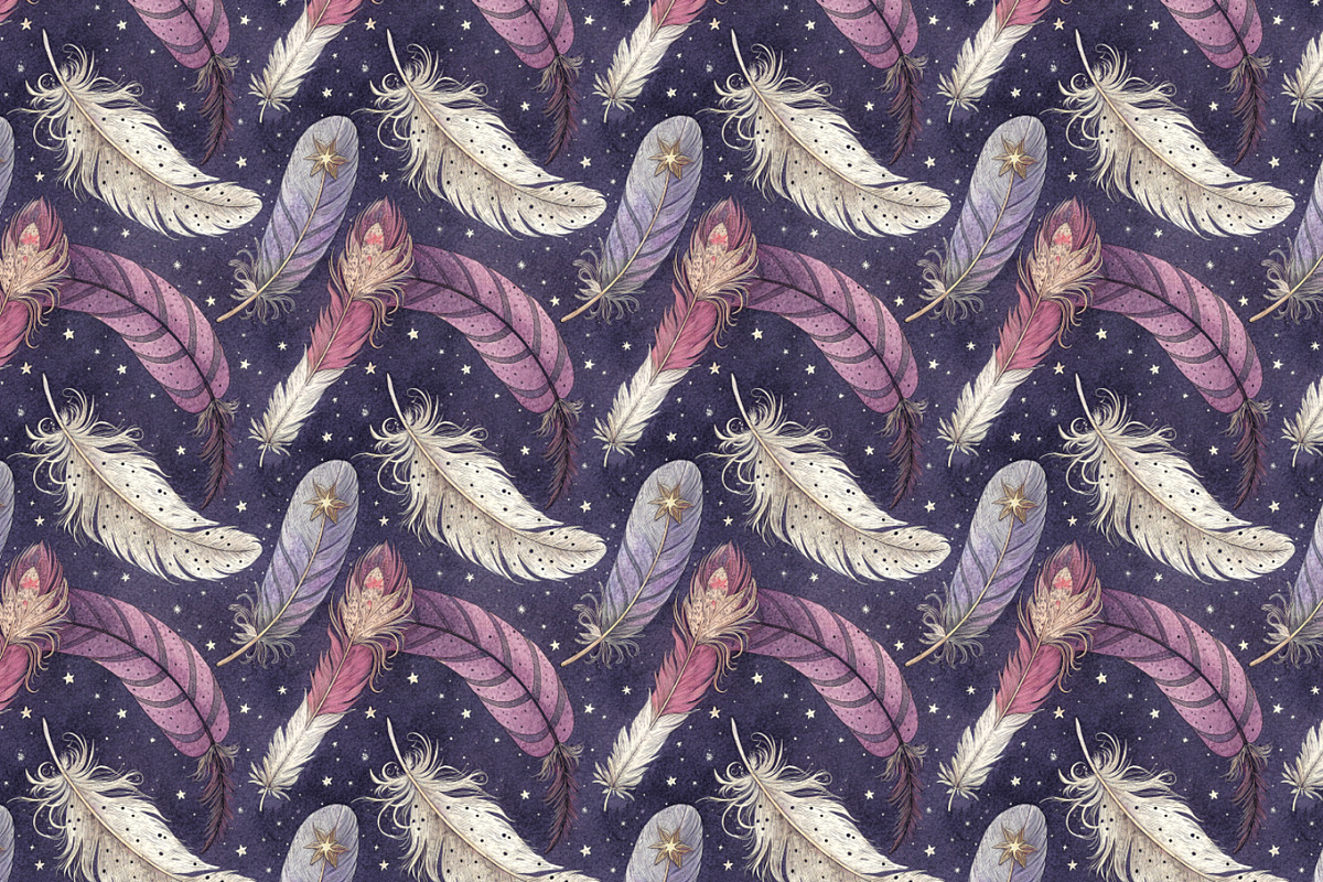 Seamless Patterns Ethereal Feathers, a Pattern Graphic by Designs by Helen Trupak (Photo 3 of 8)