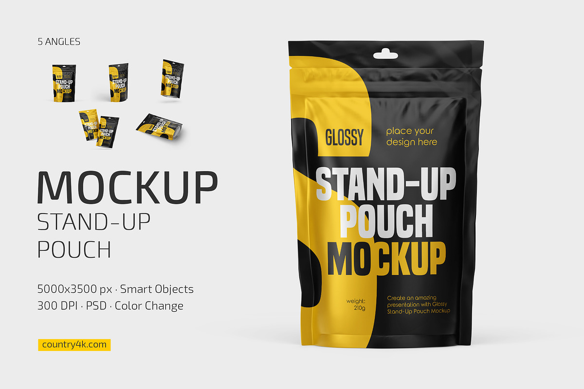 Glossy Stand-Up Pouch Mockup Set, a Cups & Container Mockup by Country4k (Photo 1 of 4)