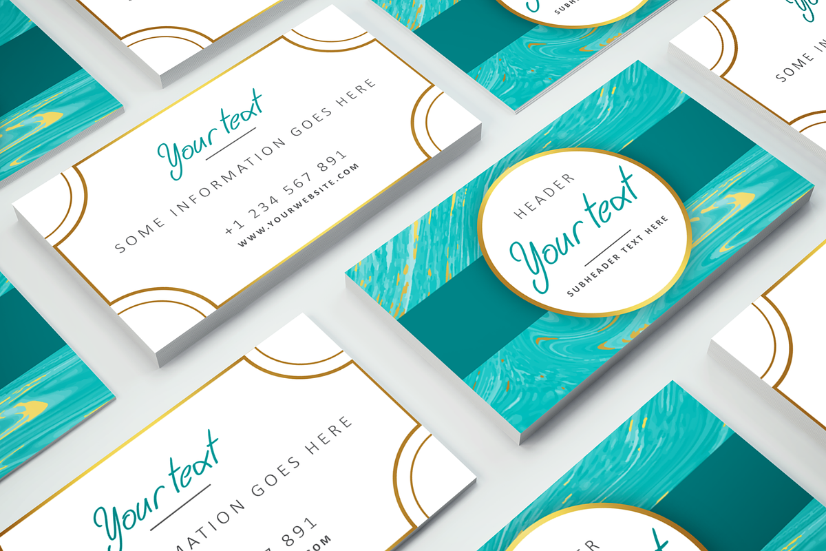20 Turquoise-Gold Business Cards, a Business Card Template by Dia Lina