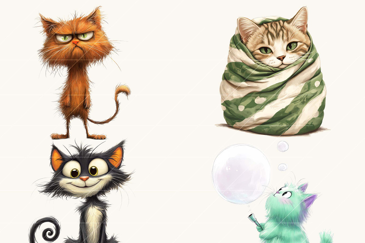 Watercolor Whimsical Cats Clipart, an Animal Illustration by Design Scotch (Photo 6 of 8)