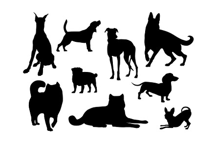 Silhouettes of different dog breeds, an Animal Illustration by Elen_Art