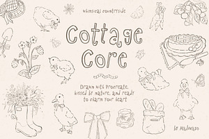 Cottagecore - handdrawn line art set
