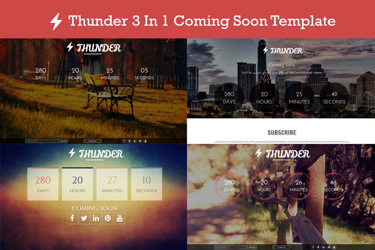 Thunder 3 In 1 Coming Soon Templates, a Bootstrap Template by Vishal Neswankar