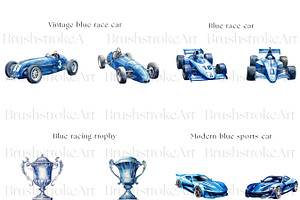 Blue Racing Car Clipart, Vintage Car