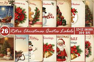 Retro Christmas Quotes Labels Bundle, an Illustration by SinaCreation