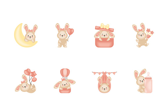 Cute Bunny Baby Illustration Set preview 2