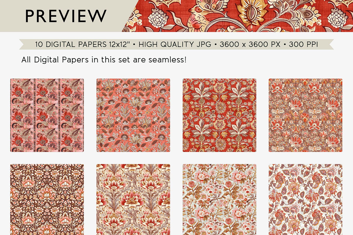 Crimson Red Indian Seamless Patterns, a Pattern Graphic by Maishop (Photo 2 of 8)
