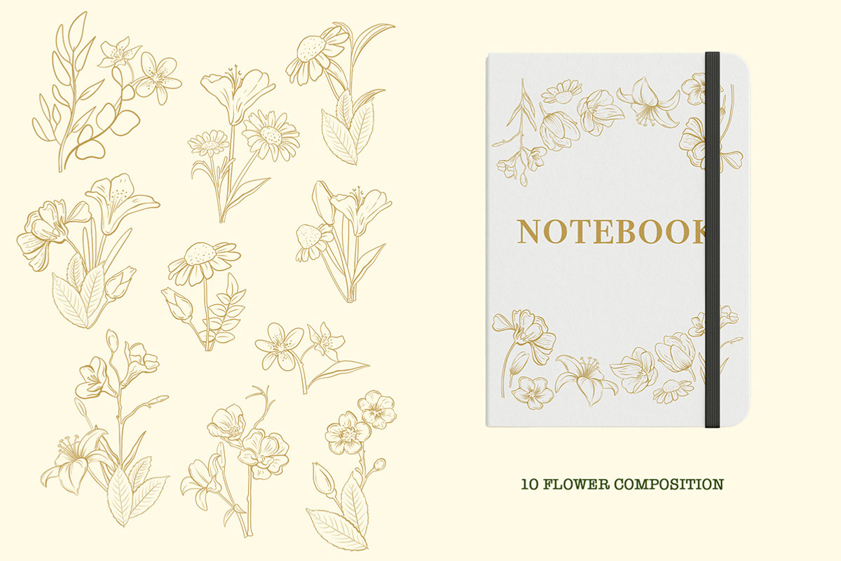 Line Art Flowers Clipart Floral Set, an Object Graphic by KlymchukArtworks (Photo 4 of 8)