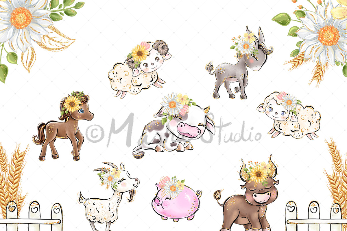 Farm Animals Clipart, an Animal Illustration by Masha  Studio (Photo 2 of 9)