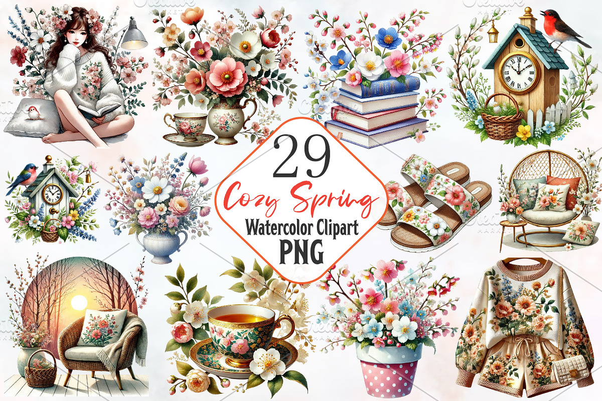 Cozy spring sublimation clipart bund, an Illustration by RobertsArt (Photo 1 of 7)
